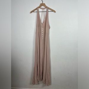 Irene’s Story Taupe pink Sleeveless v-neck front button Midi Dress